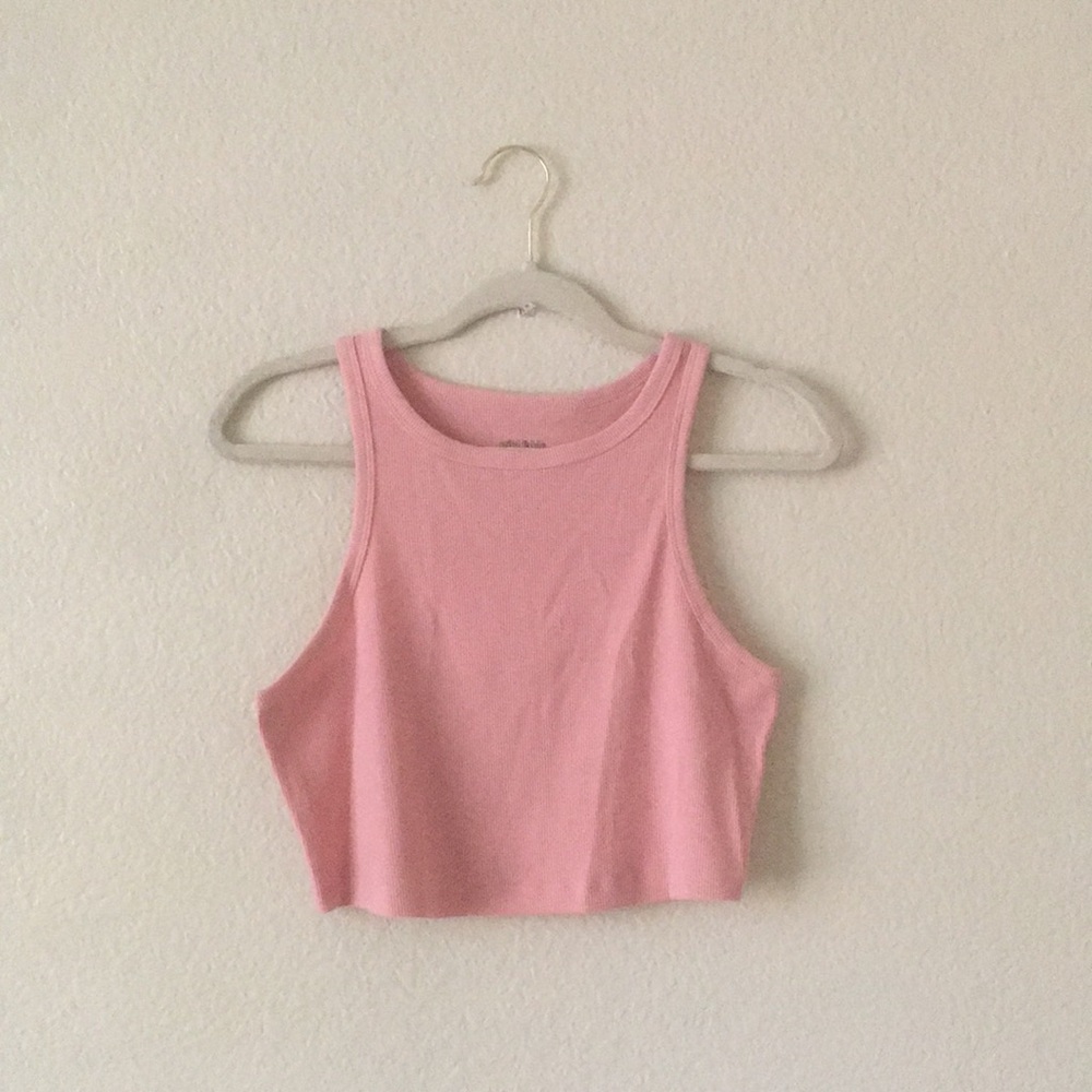 Wild Fable Ribbed Crop Top Scoop Neck Tee Pink Large